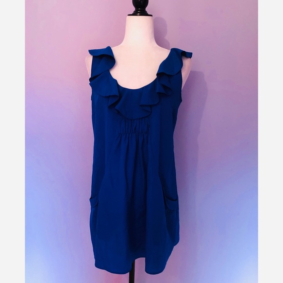 Daniel Rainn Blue Ruffle Tunic with front pockets - Picture 5 of 5